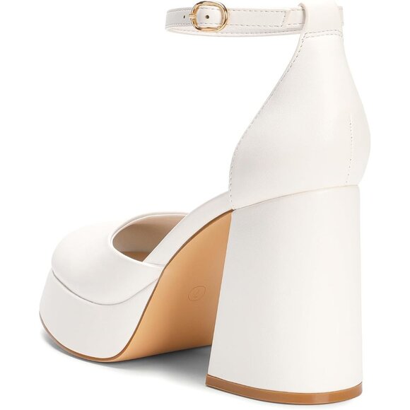 Dream Pairs White-pu Polyurethane (PU) Closed Toe Block Pumps Ankle Strap Shoes - Picture 3 of 8